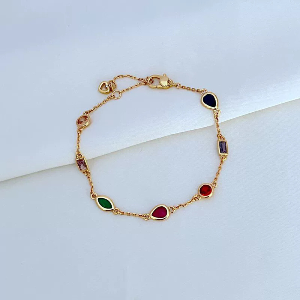 Kendra Scott Colorful Waterdrop Round Square Zircon Multi Charm Bracelet